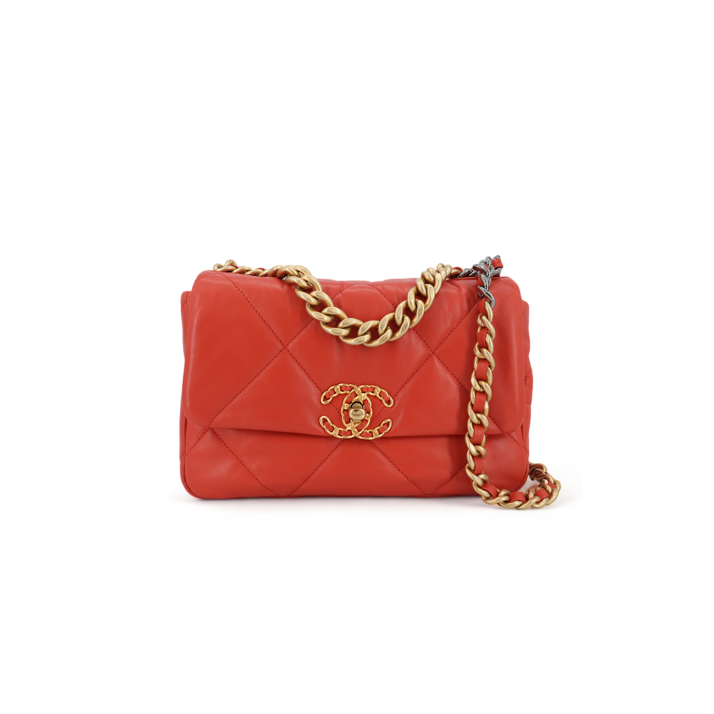 CHANEL 19 FLAP BAG IN RED LAMBSKIN AS1160 (26*16*9cm)